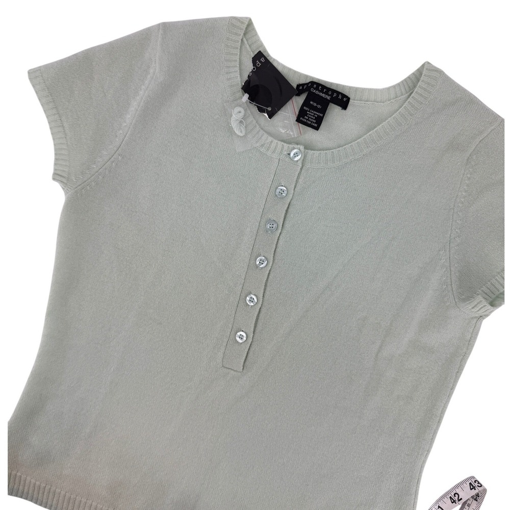 Apostrophe Vintage Cashmere Sage Green Short Sleeve‎ Henley Sweater Top NWT 90's